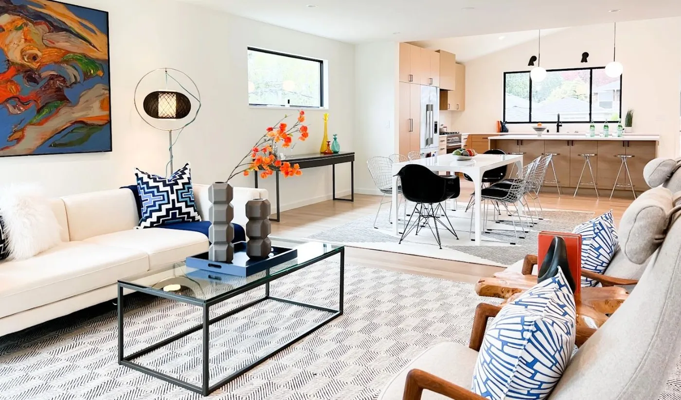 Open living space styled from the Prop House collection