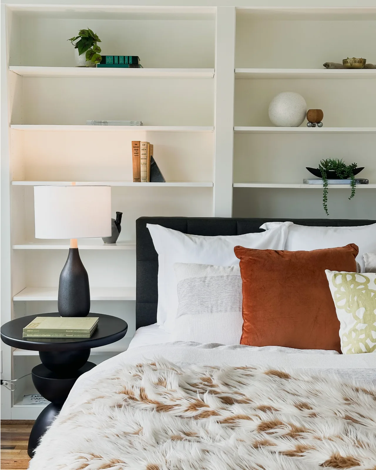 A bright modern home staged with collected furniture, art, and graphic textiles